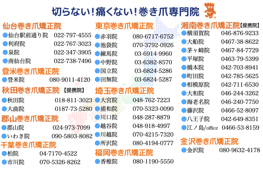 2023.7.4時点　巻き爪矯正院グループマップ